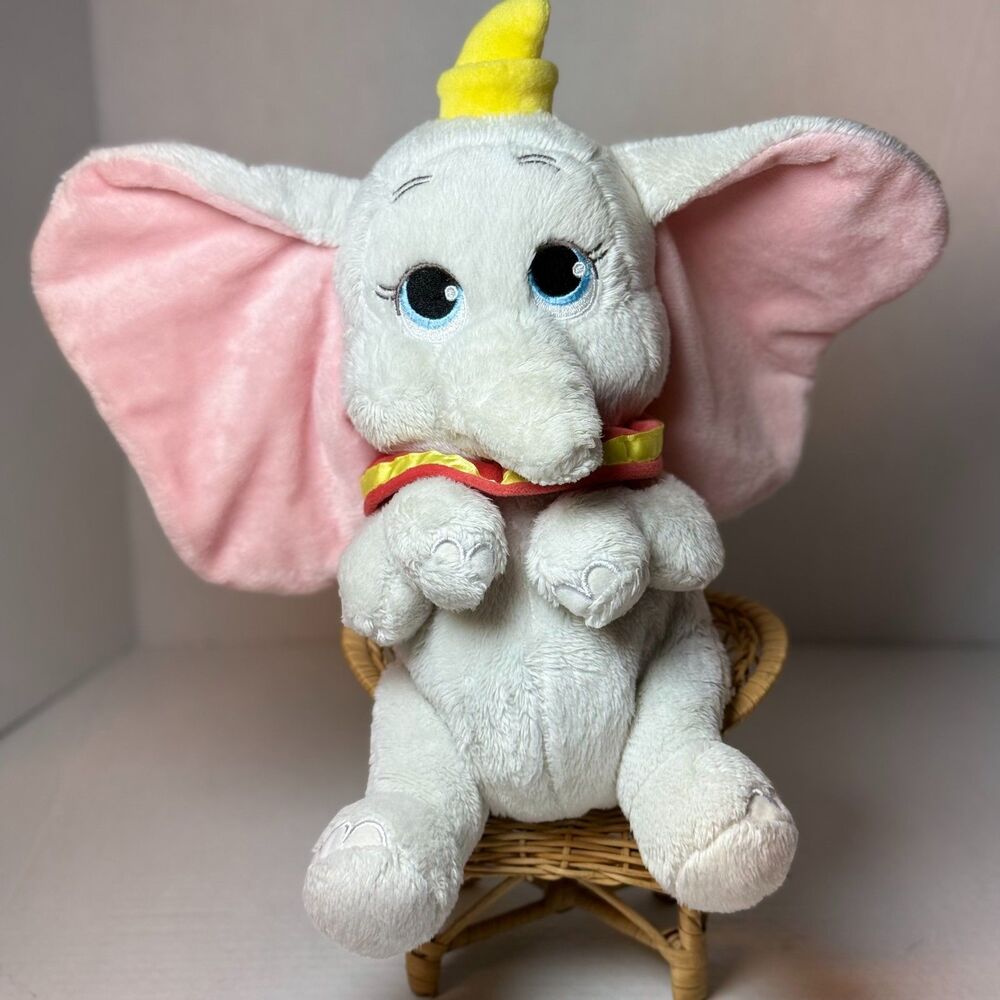 Disney Parks Babies Dumbo Elephant 10" Plush Yellow Hat Red Collar